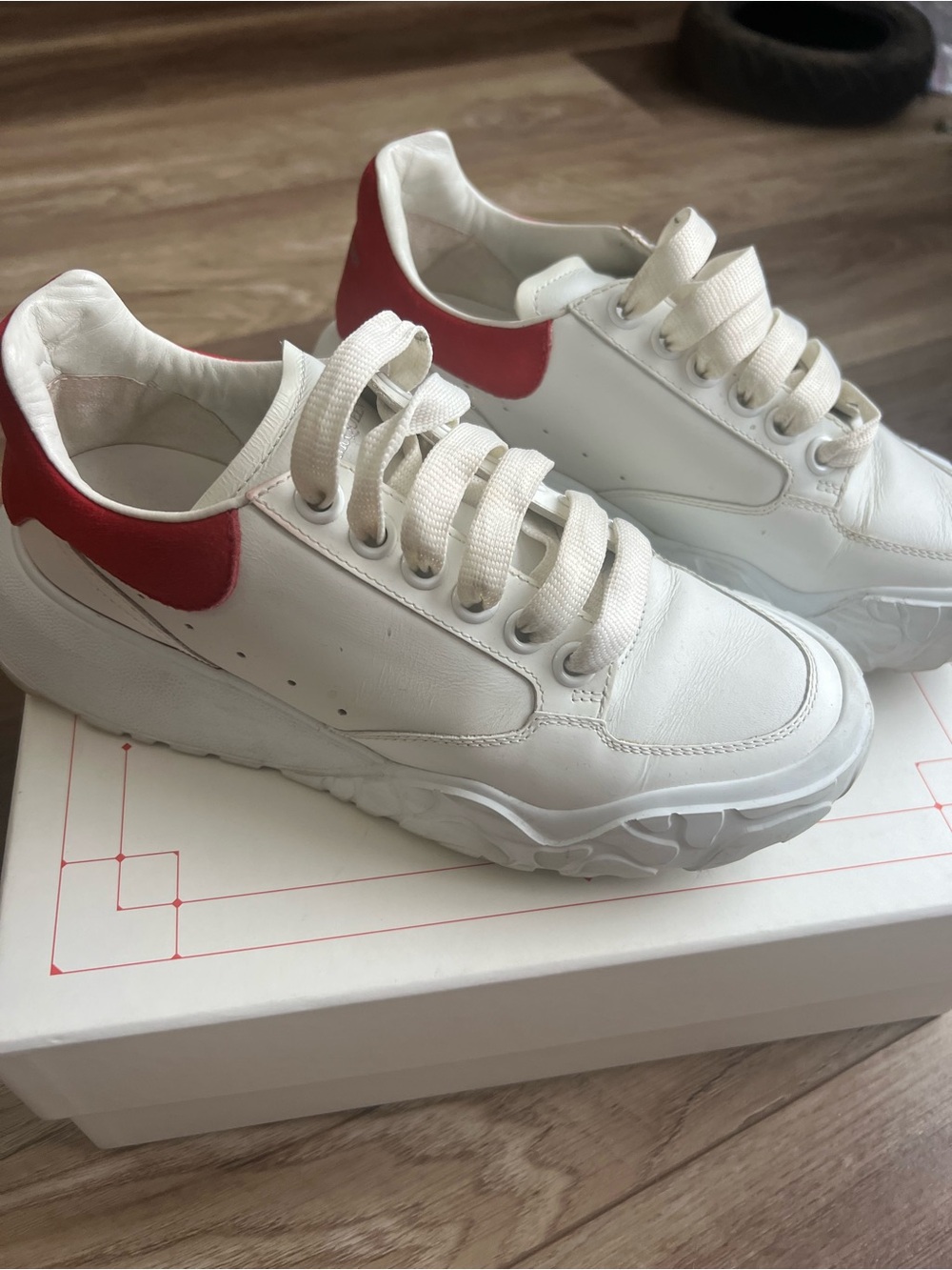 Alexander McQueen White Sneakers with Red Heel Panel